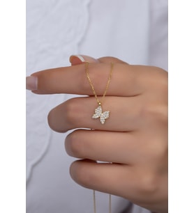 925 Ayar Gümüş Gold Minik Kelebek Kolye