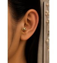 Sertifikalı 316L Çelik Siyah Gözlü Kedi Yüzü Figürlü Premium Altın Kaplama Tragus ve Helix Piercing