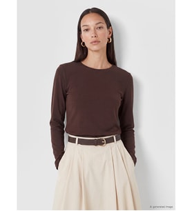 LCW EVERYDAY Kahverengi Bisiklet Yaka Soft Touch Kadın Tişört