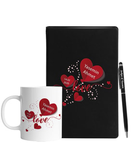 Sevgililer Gününe Özel Siyah Defter Kalem & Kupa Hediye Seti 22