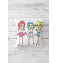Modern Üçlü Kız Desenli Çift Tarafı Baskılı Gizli Fermuarlı Yastık Kılıf Kırlent Koltuk Yastık Kılıf (Pembe)