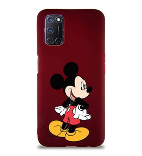 Oppo A92 Soft Premier Kapak Mickey Mouse-D Tasarımlı Silikon Kılıf - Mürdüm (Şeffaf)