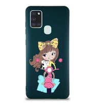 Samsung Galaxy A21S Soft Premier Kapak Vespagirl Tasarımlı Silikon Kılıf - Yeşil (Şeffaf)