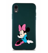 Apple iPhone XR Soft Premier Kapak Minnie Mouse-E Tasarımlı Silikon Kılıf - Yeşil (Şeffaf)