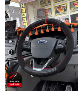 Ford Fiesta Mk8 Dikme Direksiyon Kılıfı Alcantara Süet Mat Karbon Kırmızı Yüzük ve Dikiş 2018-2023