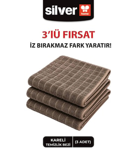 3 Adet Kareli Mikrofiber Temizlik Bezi Ultra Emici İz Bırakmaz Kahverengi 40×40 Cm
