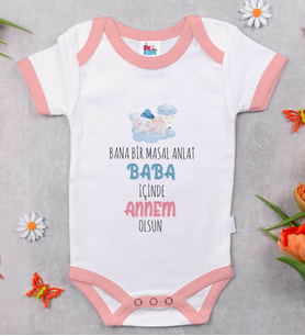 BK Kids Masal Anlat Baba Tasarımlı Pembe Bebek Body Zıbın-1