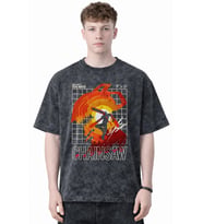 Tasarım Chainsaw Man Devil Hunter Anime Baskılı Unisex Oversize Eskitme Yıkamalı Tişört