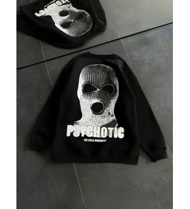 pilelistore- Kışlık Bisiklet Yaka Baskılı SweatShirt - Siyah