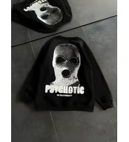 pilelistore- Kışlık Bisiklet Yaka Baskılı SweatShirt - Siyah