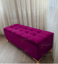Çizgi Kapitoneli Sandıklı Puf 110 cm Gold Ayak (Mor)