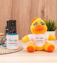Kişiye Özel Google Tasarım Esprili Peluş Civciv ve Mavi Kupa