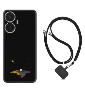 Realme C55 Kılıf Silikon Boyun Askılı İpli Desenli Silikon Ay ve Kedi 1683