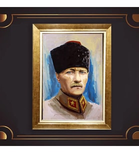 Altın Varaklı Çerçeveli Paspartulu Atatürk Tablo z5109 (Gold)