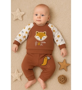 Littie Fox Nakışlı % 100 Pamuklu 2'li Erkek Takım