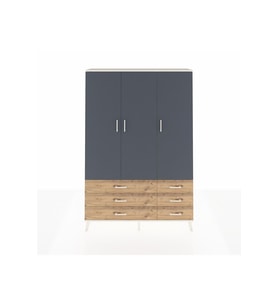 Arges Dolap 5 Raflı 6 Çekmeceli Tek Askılı 132x30x195 Aytaşı-Antrasit/Çam