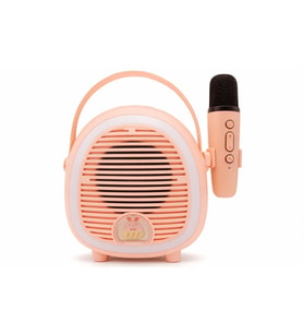 Çocuklara Özel Retro Tasarımlı Bluetooth Karaoke Mikrofon ve Ahşap Tripodlu – Pembe