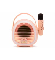 Çocuklara Özel Retro Tasarımlı Bluetooth Karaoke Mikrofon ve Ahşap Tripodlu – Pembe