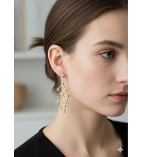 AKFECAN ÇELİK ZİRKON TAŞLI SALLANTILI YILDIZ MODEL KÜPE (Altın Rengi)