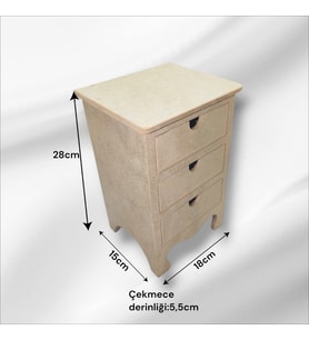 Ahşap boyanabilir ayaklı 3 çekmeceli takı-aksesuar dekoratif organizer kutu