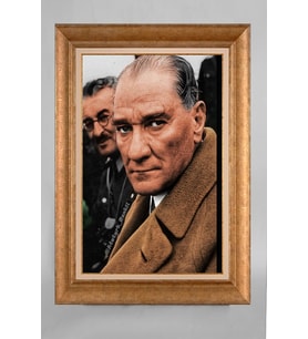 Altın Varaklı Paspartulu Çerçeveli Atatürk Tablo nt951