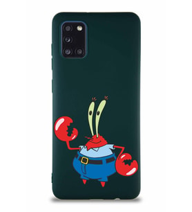 Samsung Galaxy A31 Soft Premier Kapak Bay Yengeç Tasarımlı Silikon Kılıf - Yeşil (Şeffaf)