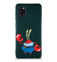 Samsung Galaxy A31 Soft Premier Kapak Bay Yengeç Tasarımlı Silikon Kılıf - Yeşil (Şeffaf)