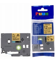 PUUN®Brother P-Touch TZE-831 12MM x 8m Altın Gold Üzerine Siyah Muadil Laminasyon Etiket Şeridi (Çok Renkli)
