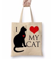 I Love My Cat Kedi Hayvan Pet Animal Bez Çanta Uzun Saplı