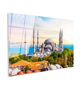 Tamperli Gerçek Cam Tablo Sultanahmet Camii ve Ağaçlar Şehir Mimari Tablo Duvar Dekoru