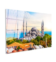 Tamperli Gerçek Cam Tablo Sultanahmet Camii ve Ağaçlar Şehir Mimari Tablo Duvar Dekoru