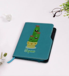 BK Gift Kişiye Özel Kaktüs Tasarımlı Turkuaz Termo Deri Defter-9