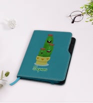BK Gift Kişiye Özel Kaktüs Tasarımlı Turkuaz Termo Deri Defter-9