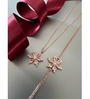 Zeta Jewel 925 Ayar Gümüş Milk Pembe Kamelya Taşlı Kolye ve Bileklik Set - Zarif Çiçek Tasarım