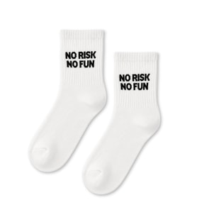No Risk No Fun Yazılı Beyaz Yarım Konç Kısa Çorap