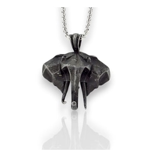 Fil Geometrik Origami Çelik Zincirli Metal Erkek Kolye Q0993