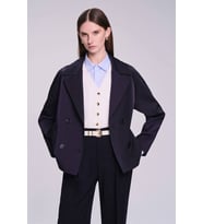 Saykı Woman Lacivert Slim Fit Düz Mono Yaka Pamuklu Trençkot