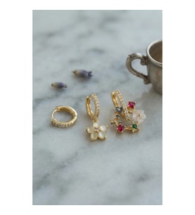 Mey İthalat® 3 lü Set Gold Renk Çiçek Model Küpe