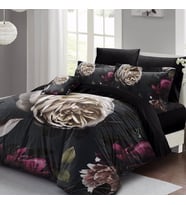 MonoHome Black Flower Çift Kişilik Nevresim Takımı 3D Pamuk Saten (Siyah)