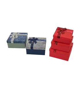 3PCS KARE ÇİZGİLİ MİX RENKLİ KARTON HEDİYE KUTUSU KURDELALI 19-17-15CM (5343)