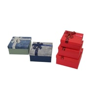 3PCS KARE ÇİZGİLİ MİX RENKLİ KARTON HEDİYE KUTUSU KURDELALI 19-17-15CM (5343)