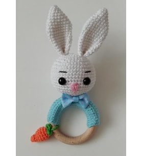 Şirin Tavşan Diş Kaşıyıcılı Çıngırak Amigurumi Organik Oyuncak