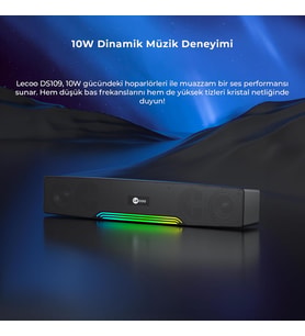 DS109 10W Bluetooth Kablosuz RGB Aydınlatmalı Hoparlör - Masaüstü, PC, TV, Laptop Uyumlu, USB/SD Kart/AUX Girişi, 360° Surround Ses, Mikrofonlu Taşınabilir Soundbar Siyah