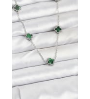 pilelistore 316L Çelik Zincir Gümüş Renk Yeşil Baby Boy Yonca Kadın Kolye - TJ-BKO10578