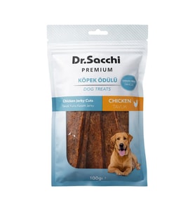 Dr.Sacchi Premium Tavuk Kuru Kesim Jerky Tahılsız Köpek Ödülü 100 Gr (Krem)
