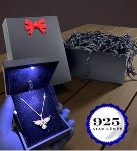 Gerçek Zirkon Taşlı 925 Ayar Gümüş Zümrüdü Anka Kuşu Kolyesi - Işıklı Kutusunda 925 Ayar Gümüş