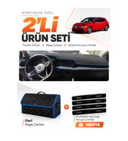 e-biz VOLKSWAGEN GOLF 8 (2021-2025) Uyumlu Torpido Örtüsü + Deri Bagaj Çantası - Siyah-Mavi - VW034