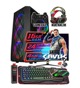 WarboX ÇAVUŞ 24" Monitör i5 6500 16gb Ddr4 Ram 256gb Ssd 250gb Hdd R7 240-4gb E.kartı Gaming PC (Siyah)