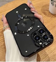 iPhone 11 Pro Max Kılıf Kamera Korumalı Magsafe Parlak Luxury (Siyah)