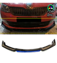 Skoda Rapid Mavi Renkli Şeritli Dilli Ön Lip 4 Prç Parlak Siyah ABS